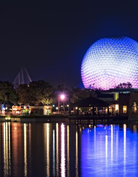 Orlando FL USA January 30 2017 The Spaceship Earth Sphere at Epcot Center Illuminated At Night in Walt Disney World in Orlando Florida