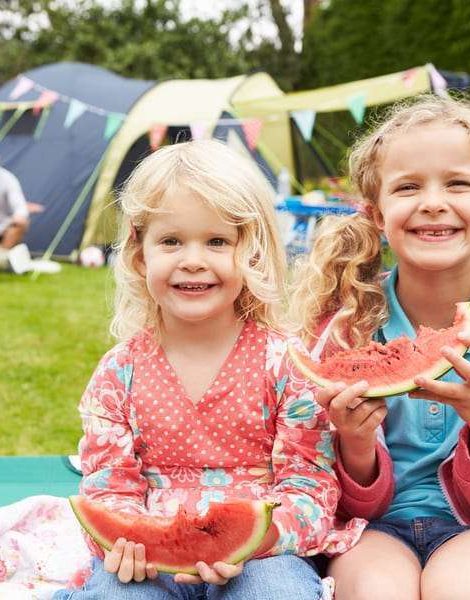 Children Enjoying Picnic Whilst On Family Camping Holiday