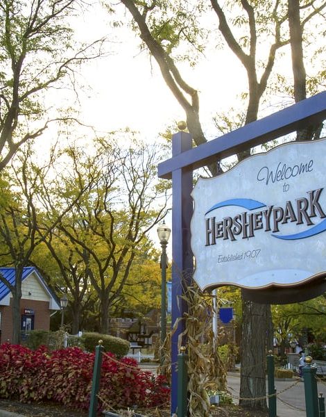 Hershey PA USA - October 19 2014 - Entrance sign for HersheyPark amusement park