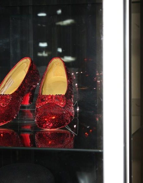 LOS ANGELES - MAY 14:  Ruby slippers made from Wizard of Oz specification at the "Debbie Reynolds: The Auction Finale" VIP Reception at Debbie Reynolds Dance Studio on May 14, 2014 in No Hollywood, CA