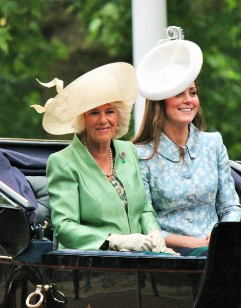 LONDON - JUNE 13: Kate Middleton and Camilla Rosemary seat on the Coach at Queen's Birthday Parade, also known as Trooping the Colour, on June 13, 2015 in London, England.